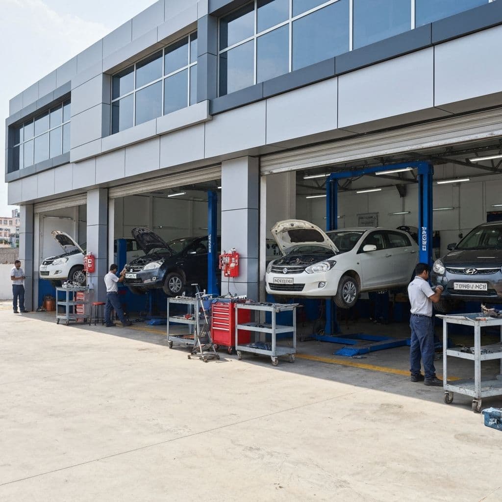 Krushna Ashray Automotive Shop Front in Kothariya, Rajkot